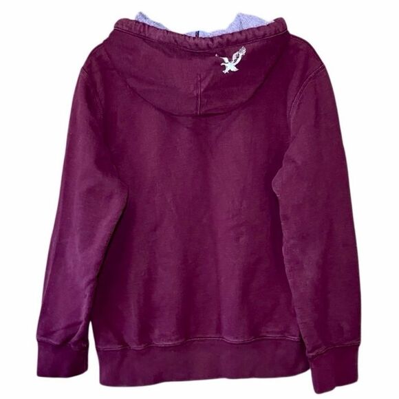 American Eagle Classic Fit Sweatshirt Hoodie in Burgundy/Cream Men’s M - Picture 4 of 8